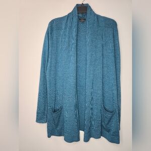Talbots Dark Teal Blue 100% Merino Wool Open Cardigan Sweater Medium pet…